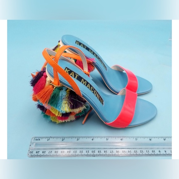 Kat Maconie Designer Colorful Fringe Tassel “Olive” Chunky Heel Sandals 6/Eu 37 - Picture 11 of 12